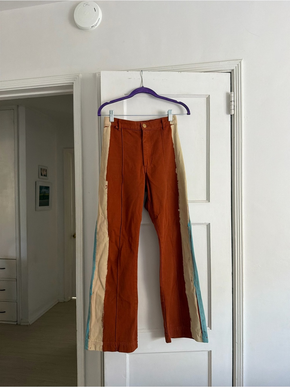 Big Bud Press Rust Chinos with Beige & Teal Side Stripes